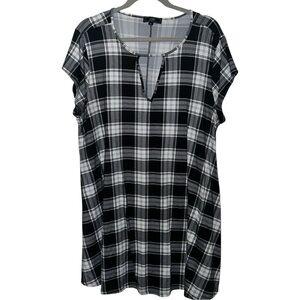 Vibe Sportswear Plus Size Black White Plaid Stretch Knit Swing Dress 3X EUC